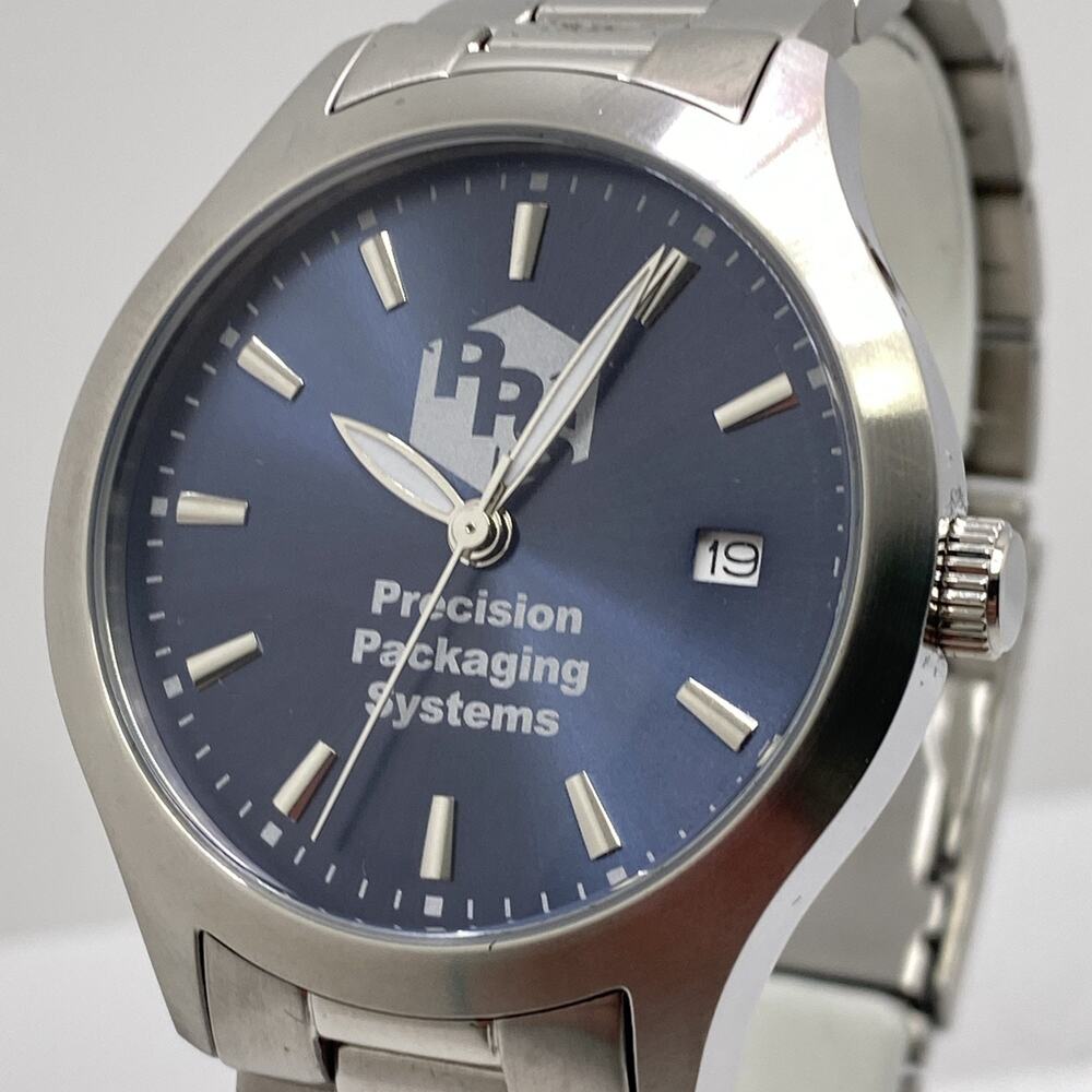 Precision Packaging Systems Mens Silver Watch New Battery